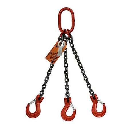 Three Leg Bridle Chain Slng, 9/32 In Dia, 5ft L, Oblong Link To Slng Hook, 11,200lb Lmt